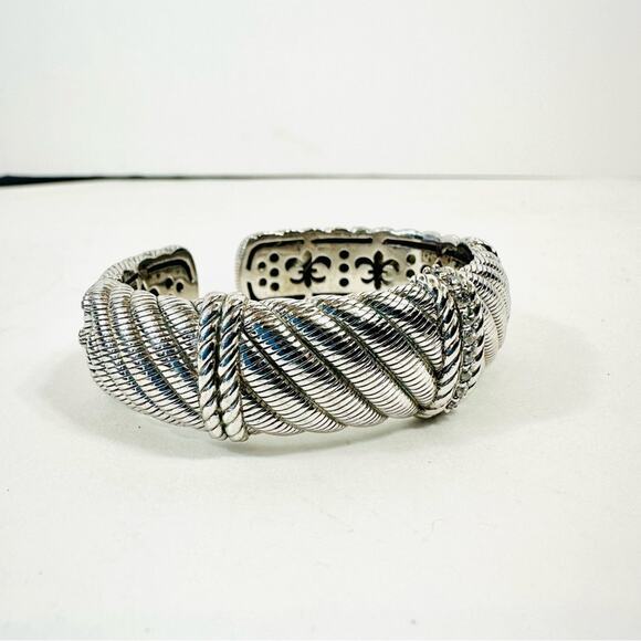 Judith Ripka Diamonique Rope Cuff Bracelet 925 Silver Cubic Zirconia Hinged Cuff - Picture 7 of 12